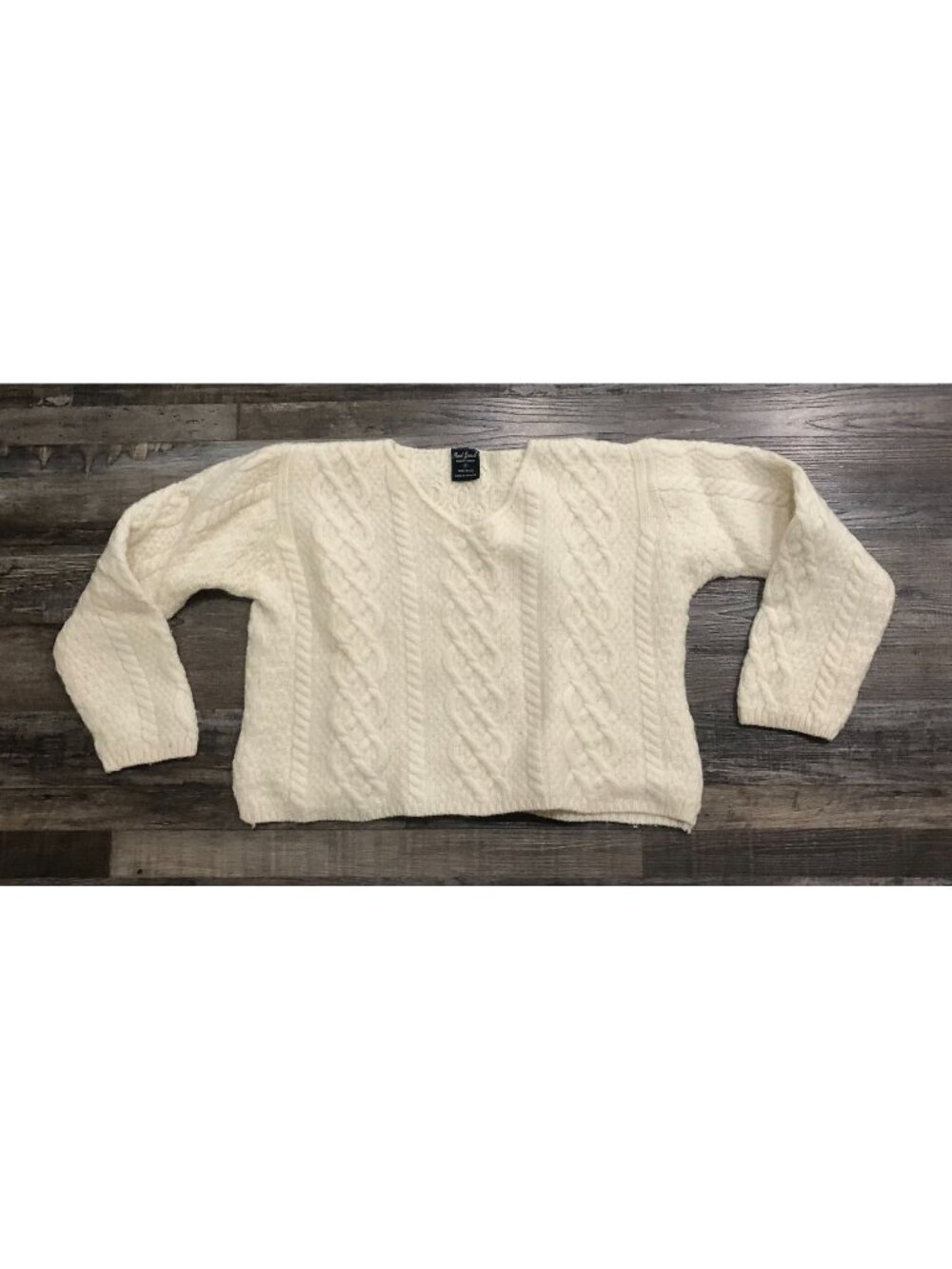 Paul James Womens Small Ivory Cable Knit Wool Sweater V Neck Long Sleeve